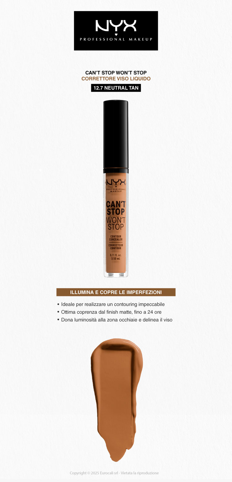 NYX Professional Makeup Can't Stop Won't Stop Correttore Liquido Viso 12.7 Neutral Tan 3,5ml