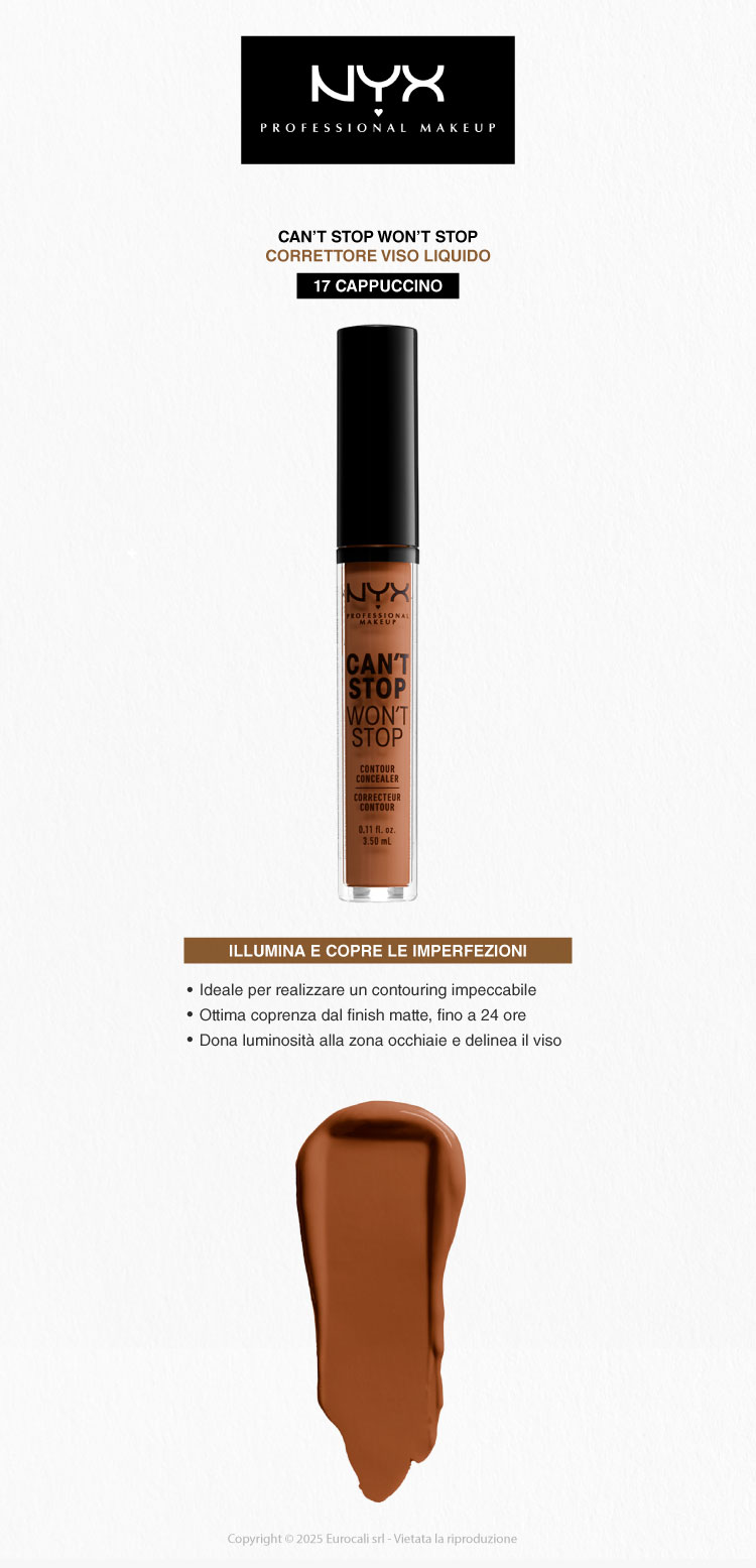 NYX Professional Makeup Can't Stop Won't Stop Correttore Liquido Viso 17 Cappuccino 3,5ml
