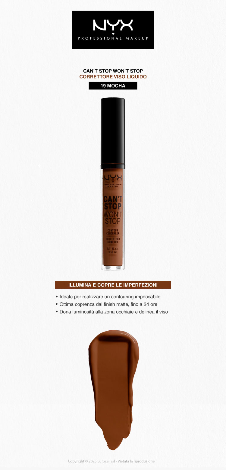 NYX Professional Makeup Can't Stop Won't Stop Correttore Liquido Viso 19 Mocha 3,5ml