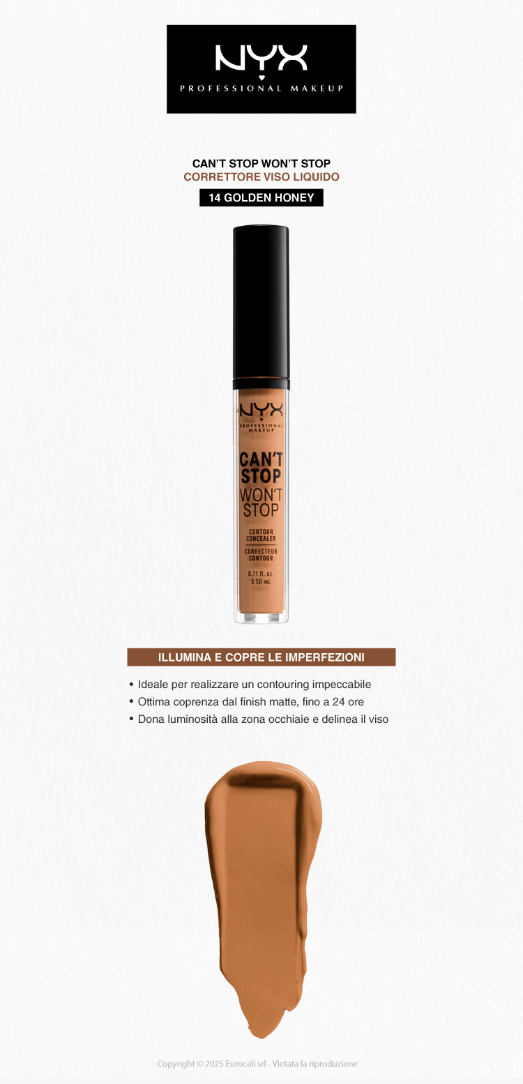 NYX Professional Makeup Can't Stop Won't Stop Correttore Liquido Viso 14 Golden Honey 3,5ml