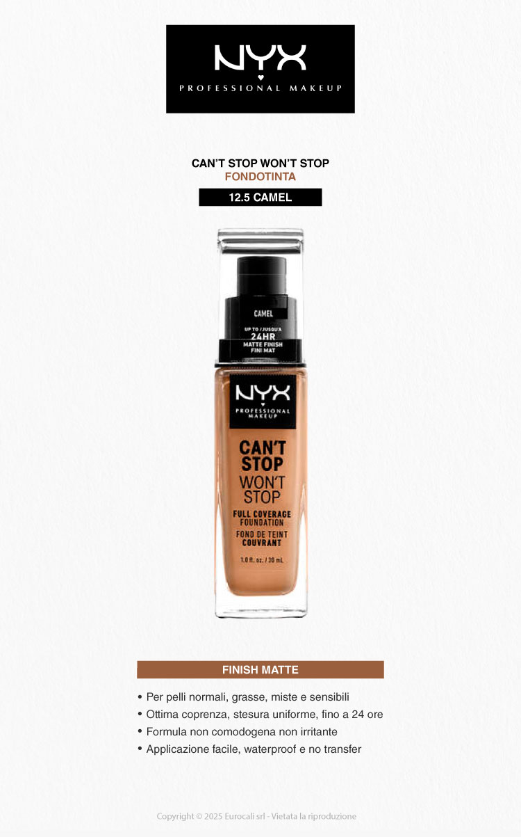 NYX Professional Makeup Can't Stop Won't Stop Fondotinta 12.5 Camel 30ml