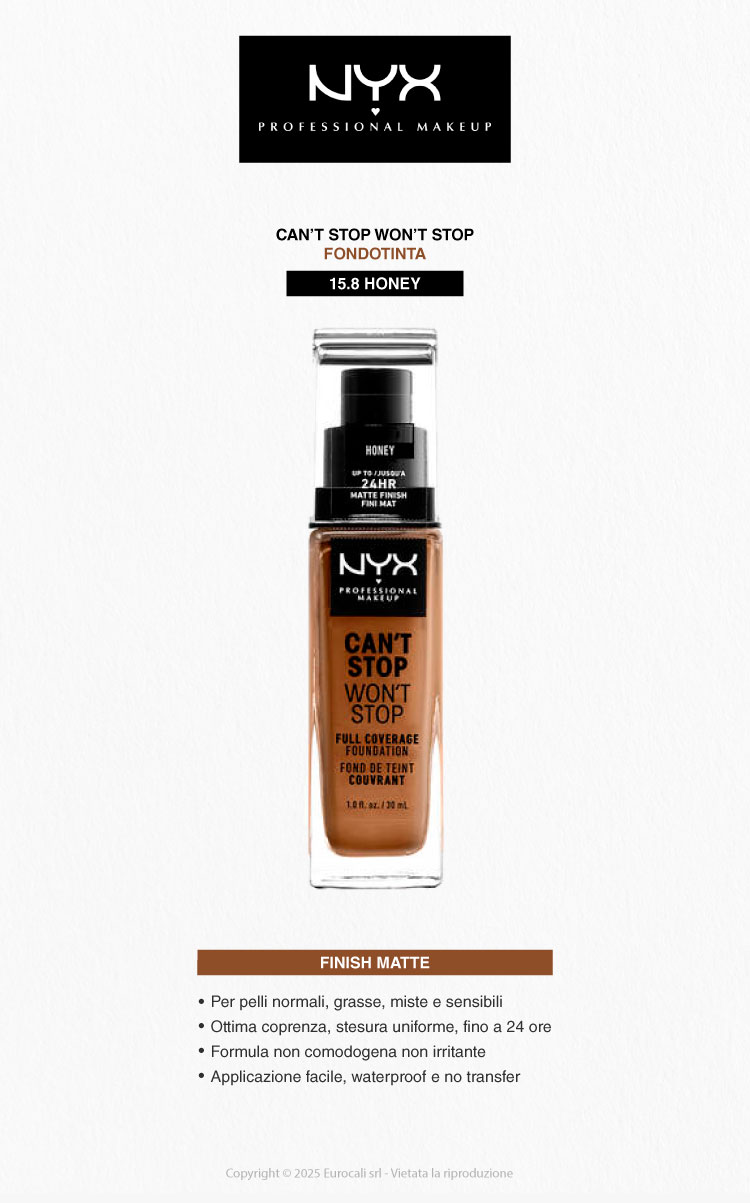 NYX Professional Makeup Can't Stop Won't Stop Fondotinta 15.8 Honey 30ml