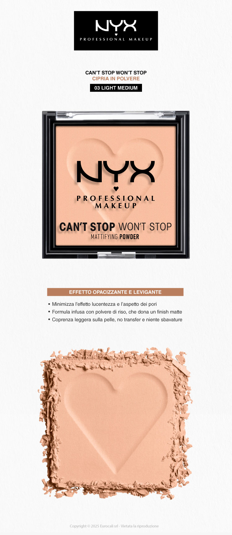 NYX Professional Makeup Can't Stop Won't Stop Cipria in Polvere 03 Light Medium