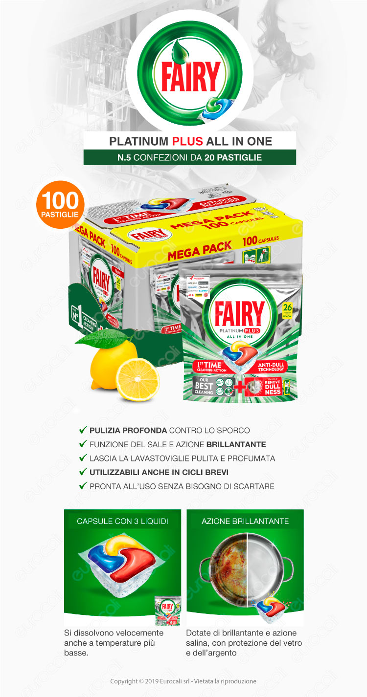 Dettagli Su 100 Pastiglie Al Limone Fairy Platinum Plus Per Lavastoviglie Mega Pack