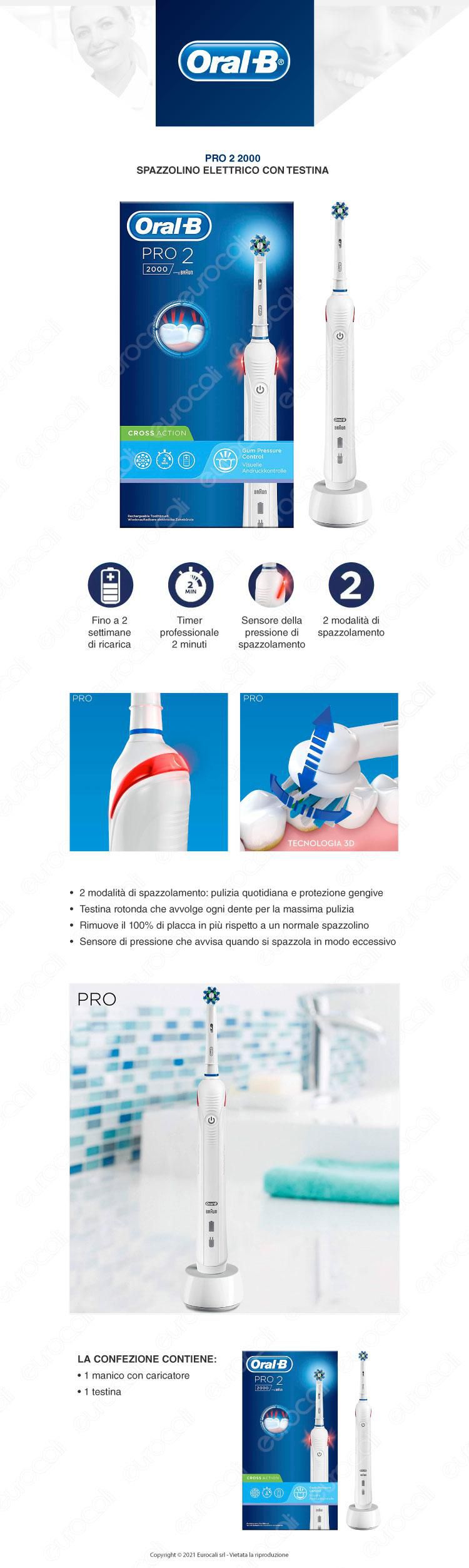Oral-B Spazzolino Elettrico PRO2 2000 con testina sensi ultrathin