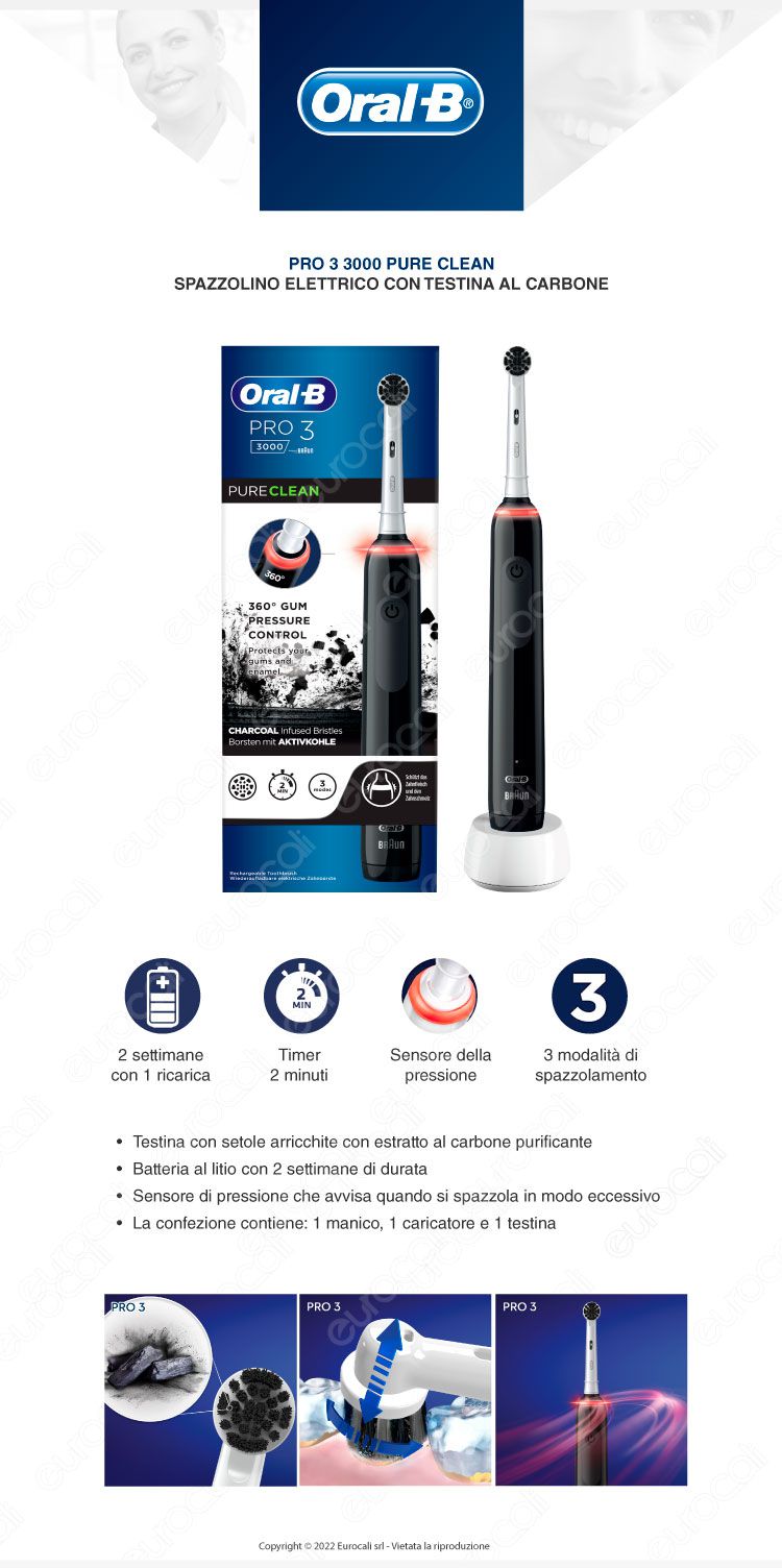 oral b pro 3 3000 pure clean spazzolino elettrico carbone