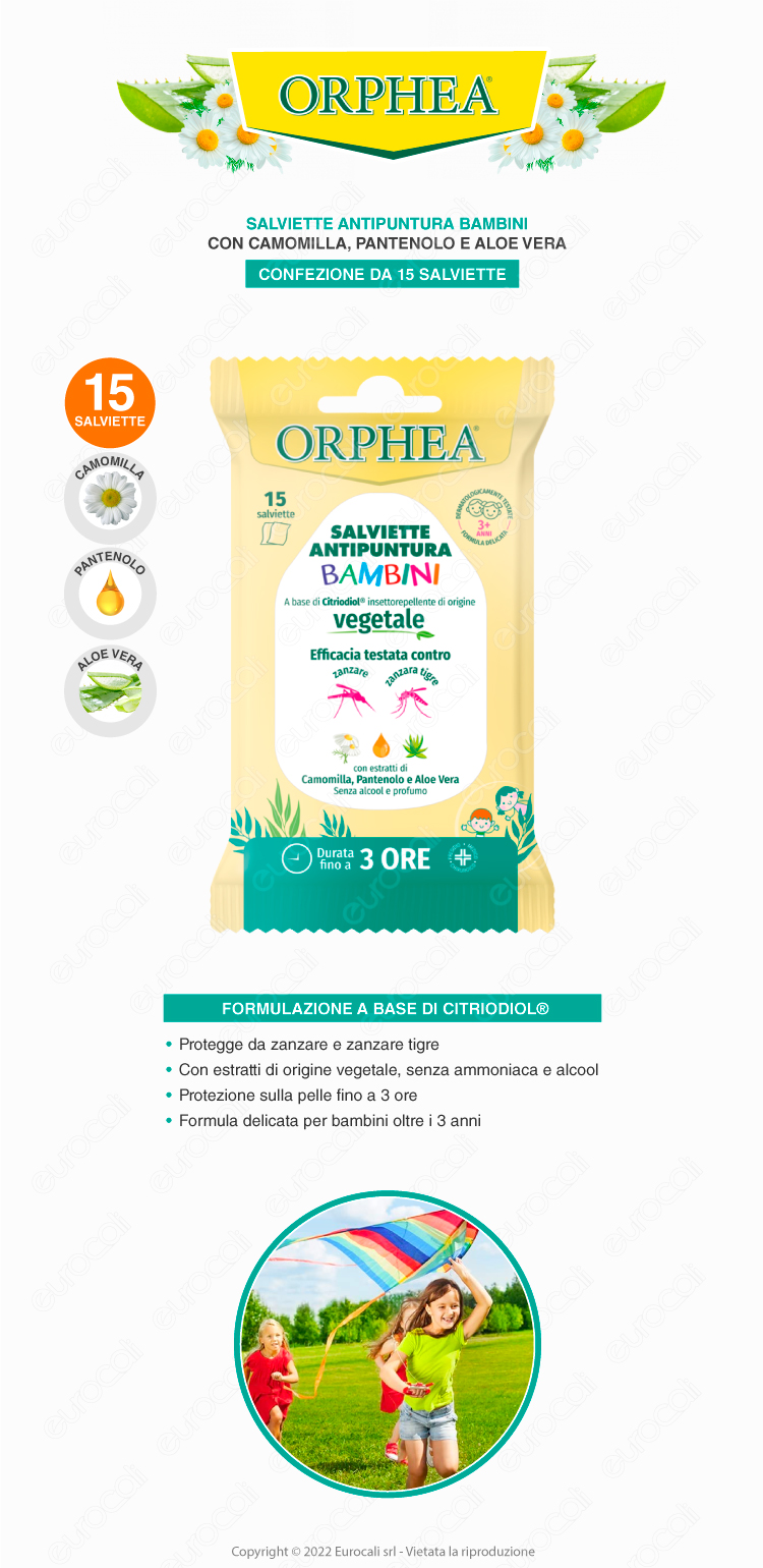 orphea 15 salviette repellenti zanzare bambini
