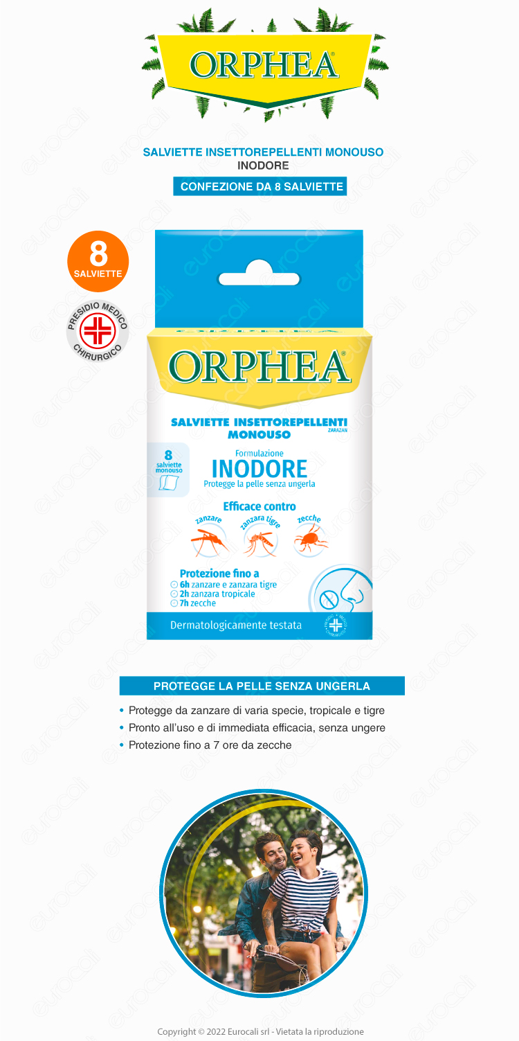 orphea 8 salviette repellenti zanzare e zecche