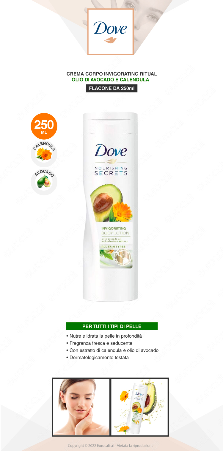 dove crema corpo nourishing secrets invigorating body lotion avocado calendula 250ml