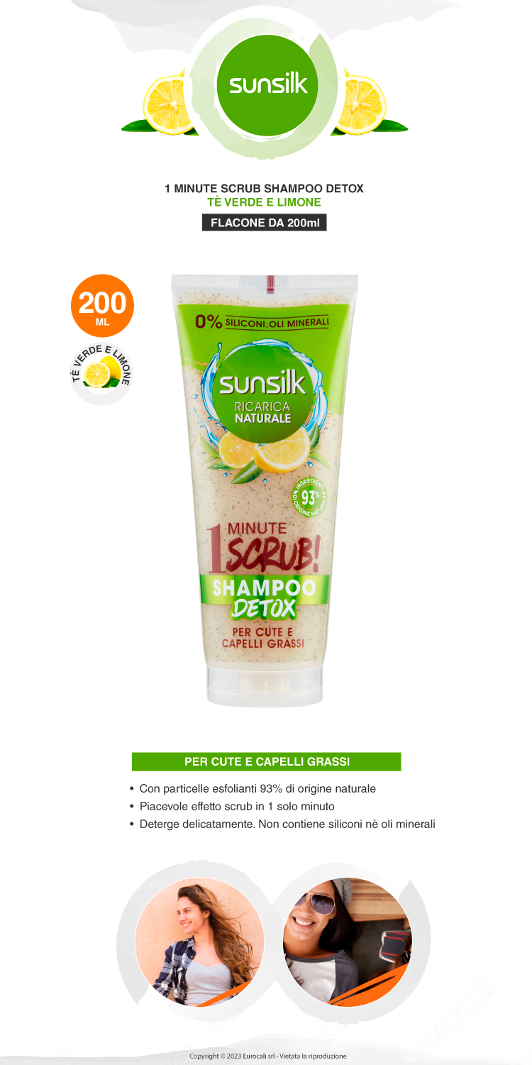 Sunsilk shampoo 1 minute scrub detox tè verde e limone