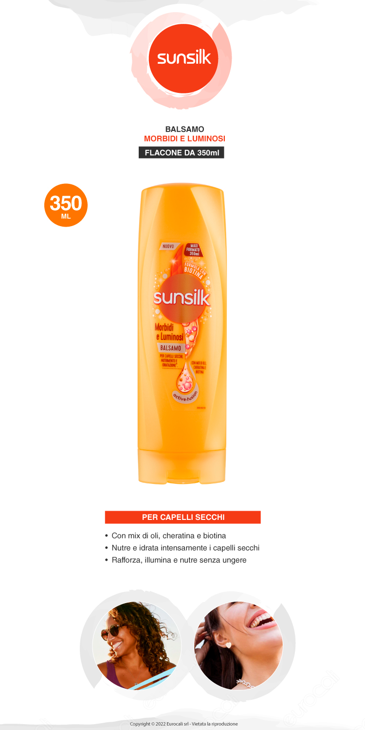 Sunsilk Morbidi e Luminosi Balsamo Active-Fusion con Biotina nutriente per capelli secchi 350ml