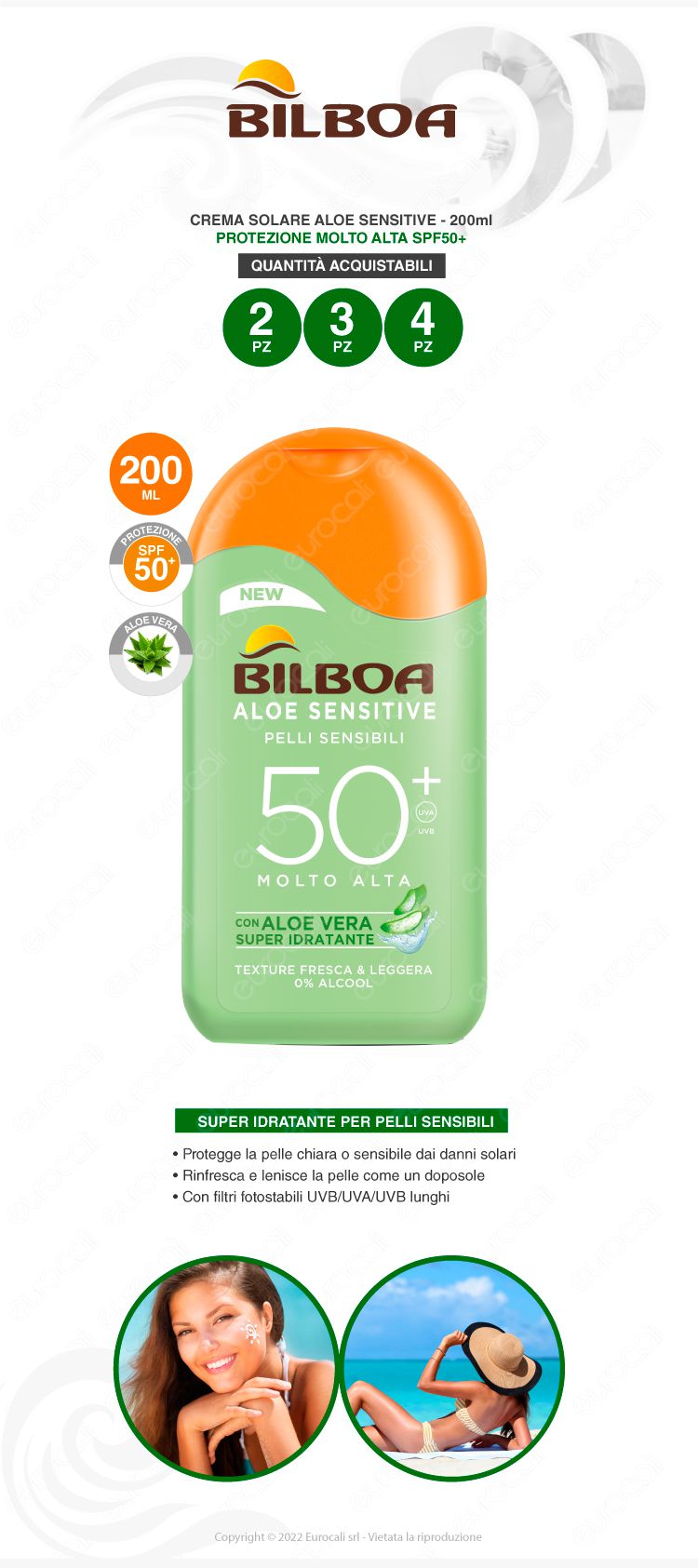 bilboa crema protezione solare aloe vera idratante SPF 50+ molto Alta