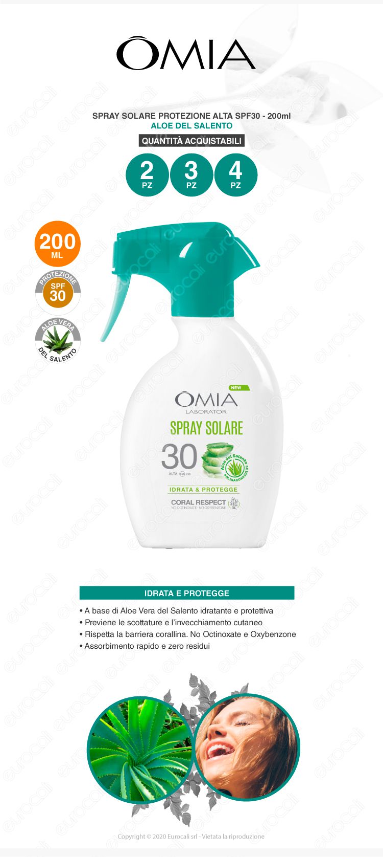 Omia Protezione Solare Alta SPF 30 Idratante Aloe Vera Crema Spray