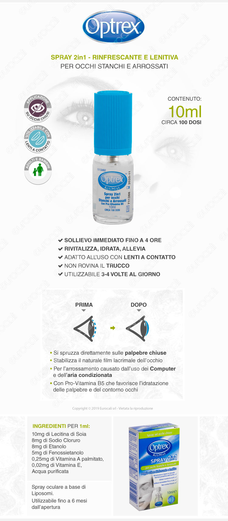 Optrex ActiMist Spray 2in1 Per Occhi Stanchi e Arrossati - Flacone da 10ml