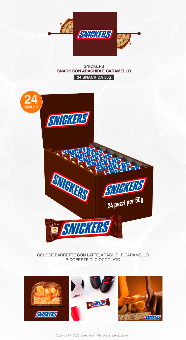 Snickers snack al cioccolato al latte ripieni di arachidi tostate e caramella mou 24x 50g