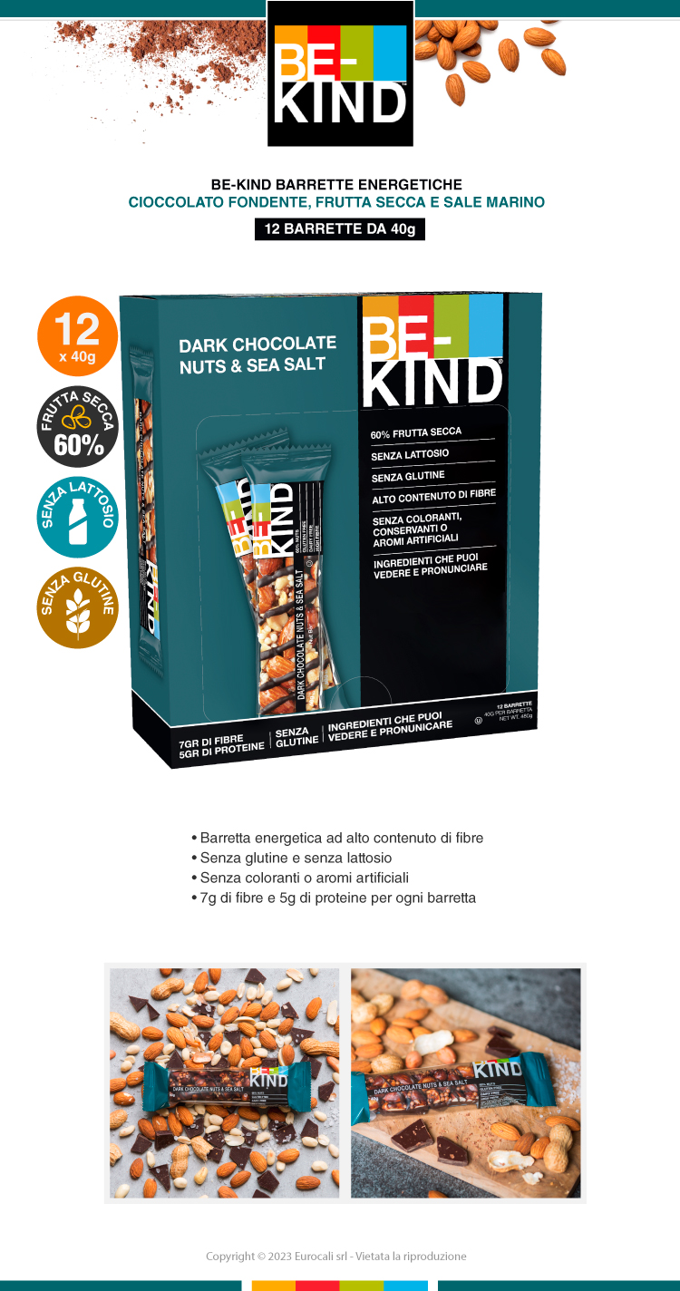 Be-Kind Dark Chocolate Nuts & Sea Salt 12 barrette energetiche 40g