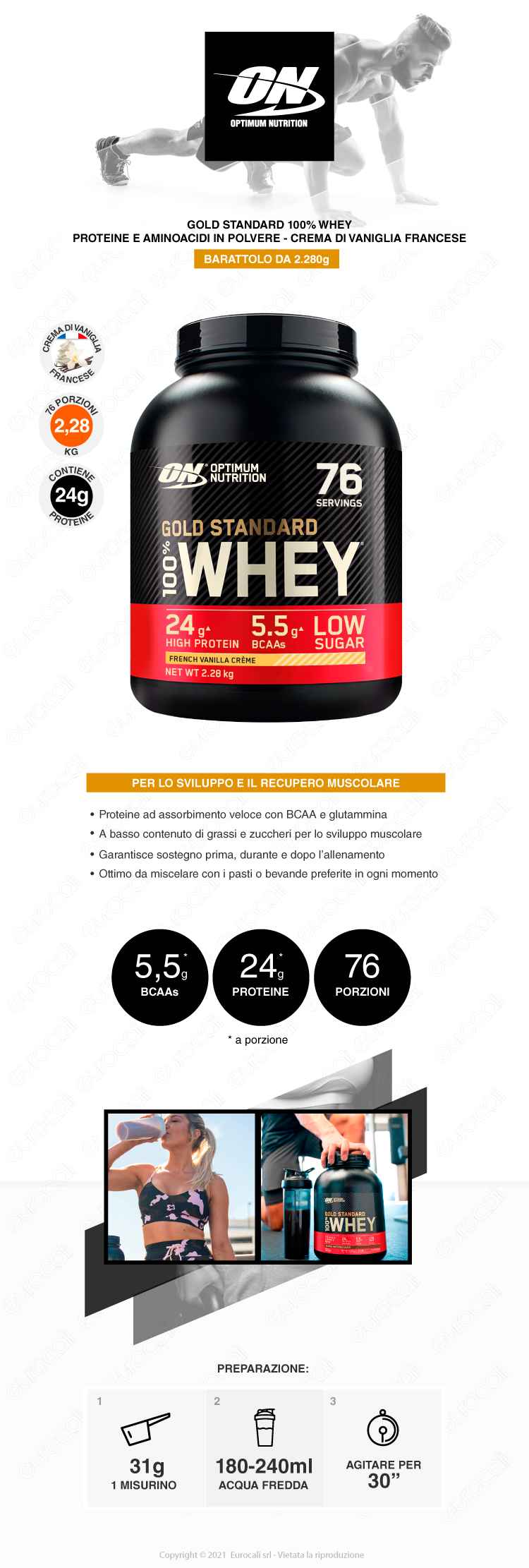 Optimum Nutrition 100% whey proteine in polvere