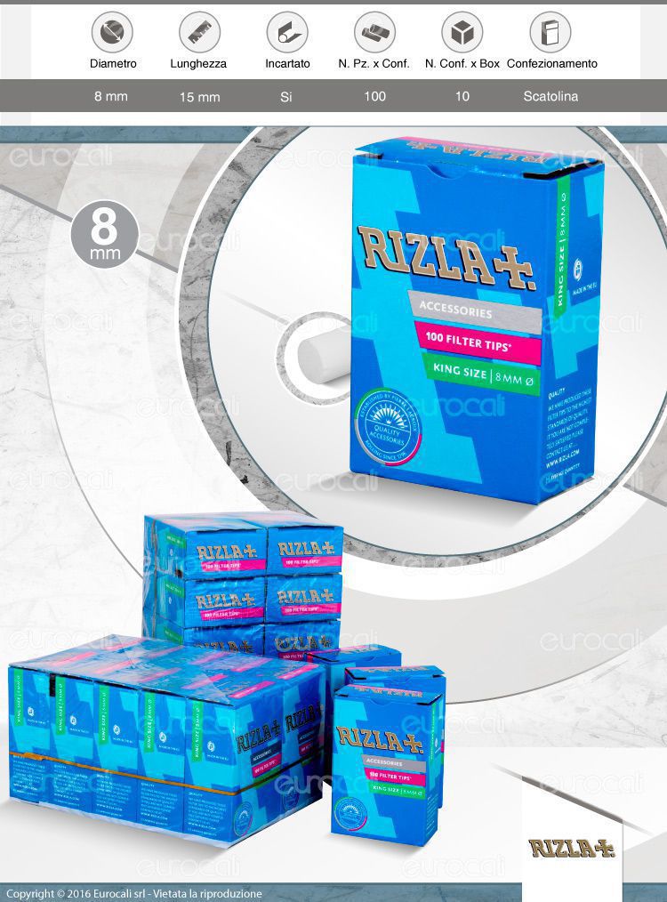3000 Filtri RIZLA Regular 8 mm 8mm 30 scatole da 100•