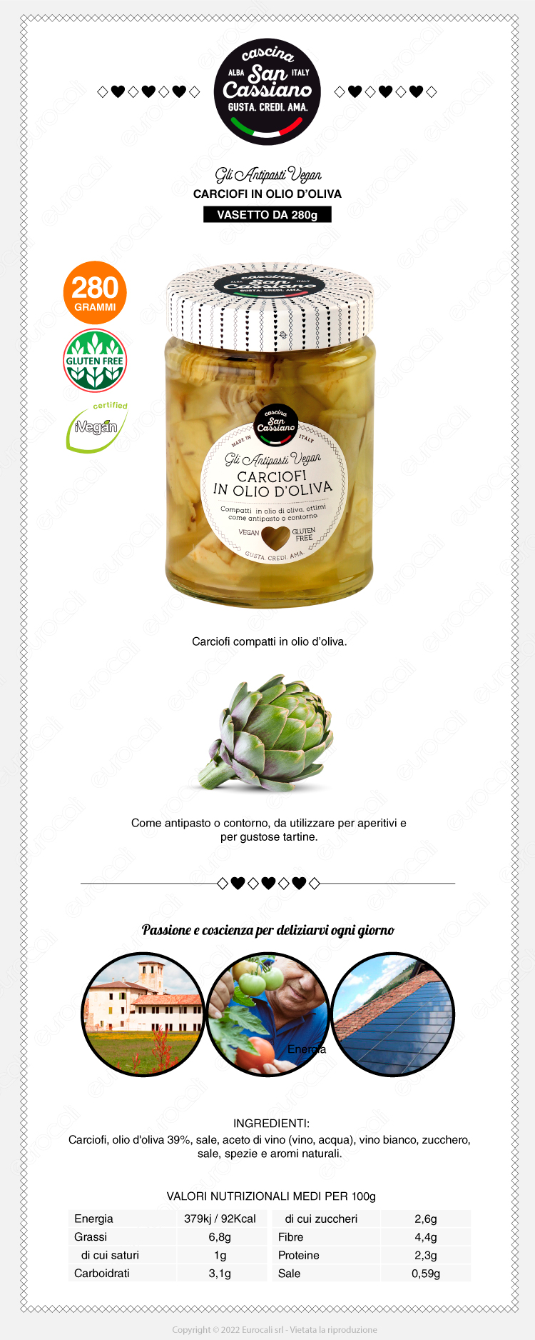 Cascina San Cassiano carciofi in olio d'oliva vegan 280g