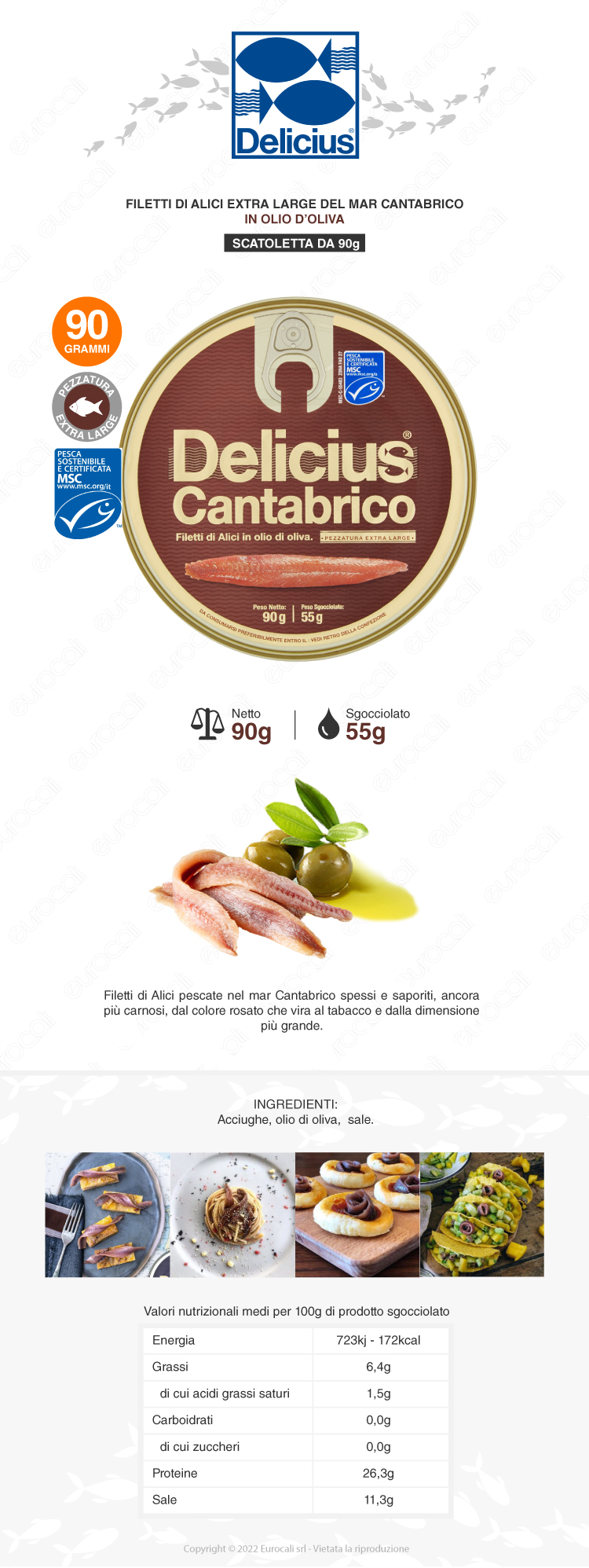 Delicius filetti di alici del cantabrico in olio d'oliva 90g