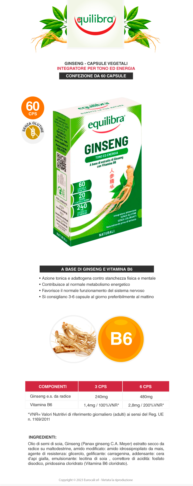 Equilibra Ginseng Integratore Tono ed Energia con vitamina B6