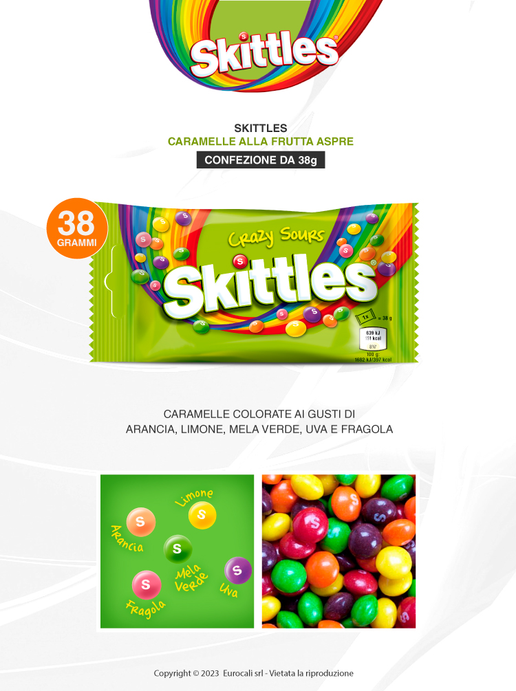 Skittles Crazy Sours caramelle colorate alla frutta dal gusto aspro 38g