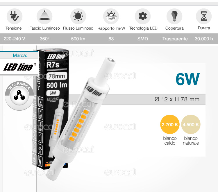 LAMPADINE LED V-Tac Attacco R7S da 4,5W a 22W L118 L78 SMD Lampada per  Faretti