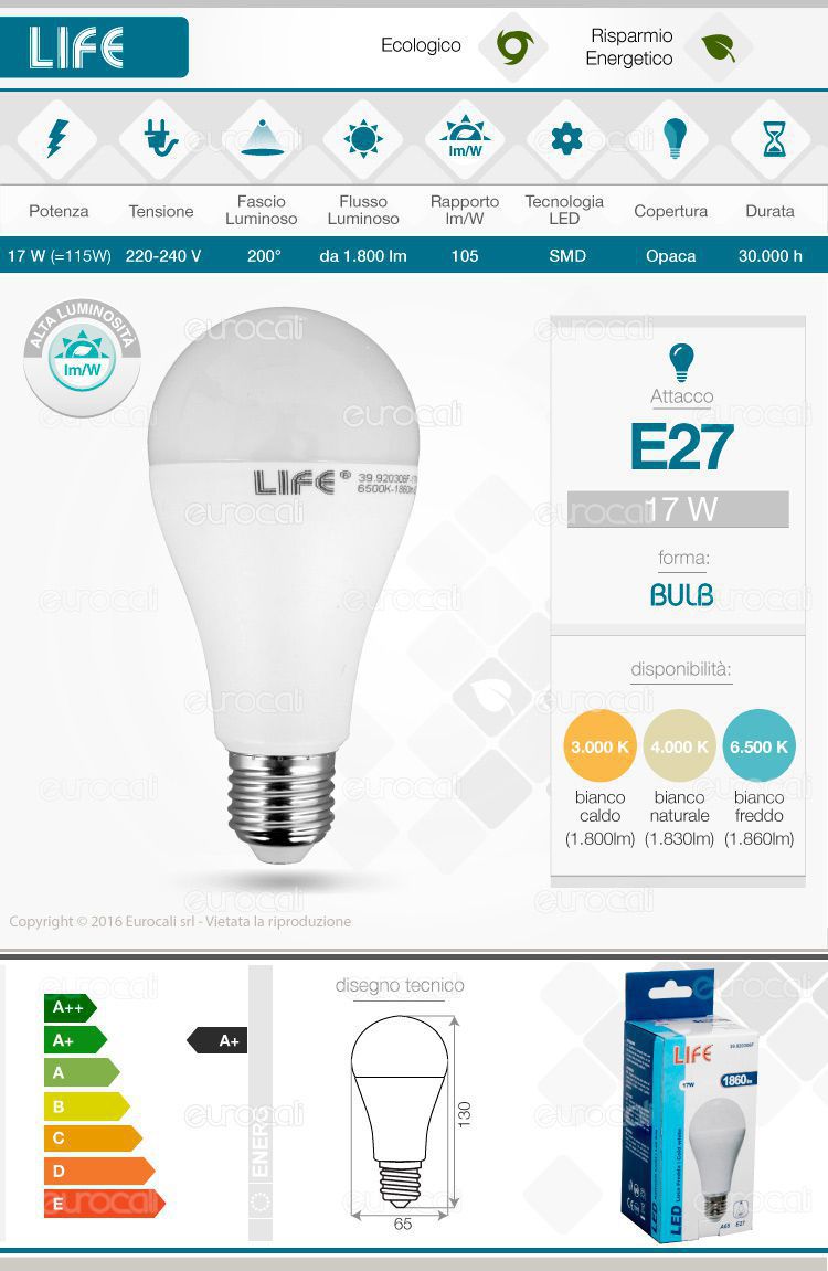 Lampadina LED Bulb Life E27