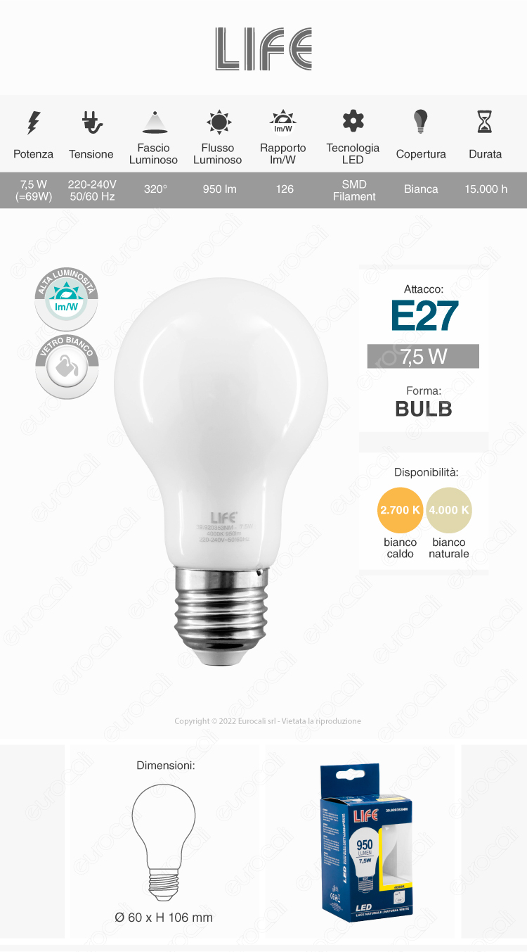 Life lampadina LED E27