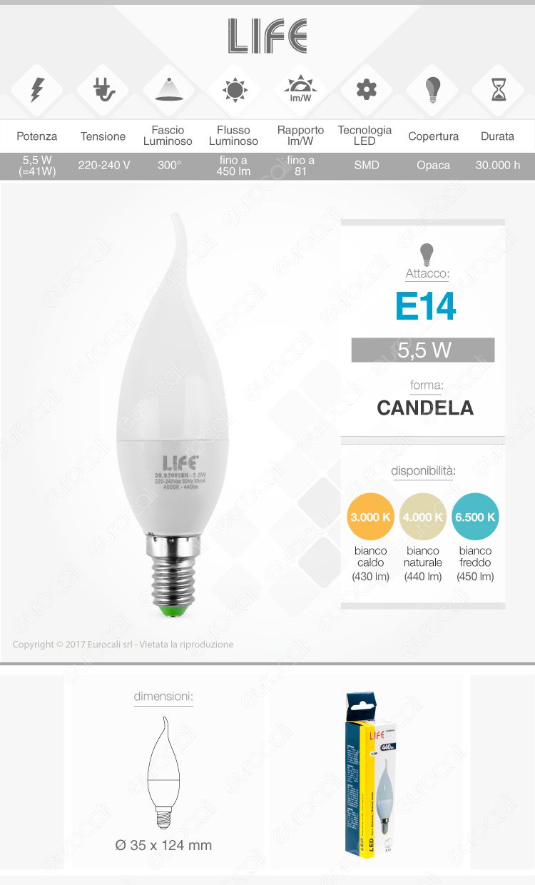Lampadina LED Candela Life E14