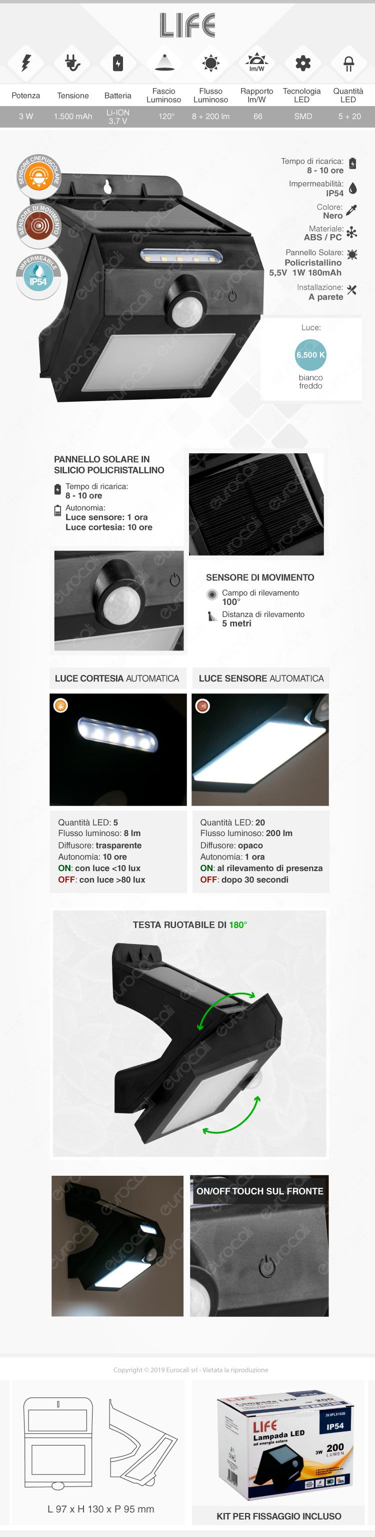 bot lighting shot lampada  led da muro con sensore di movimento