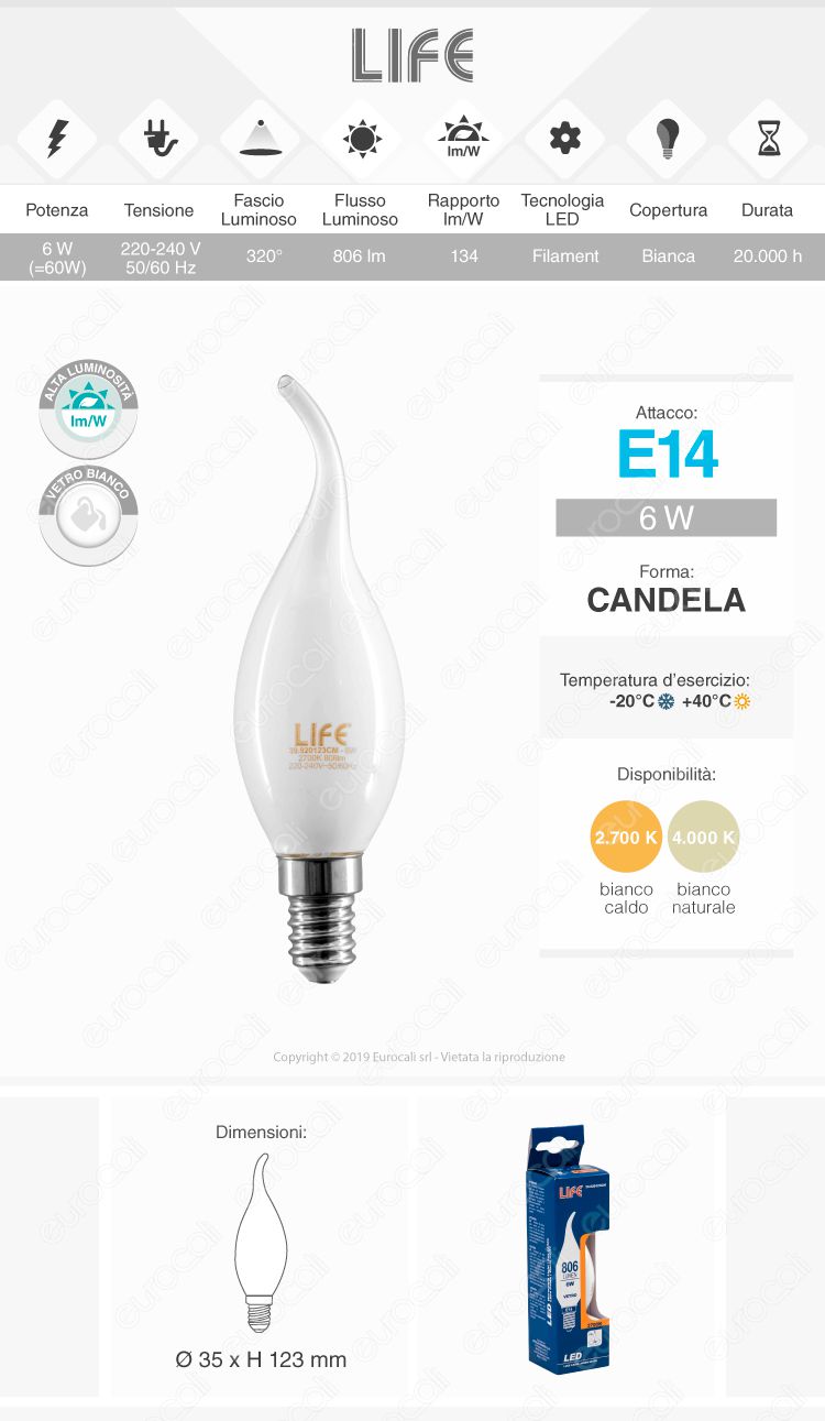 Lampadina LED filamento Life E14