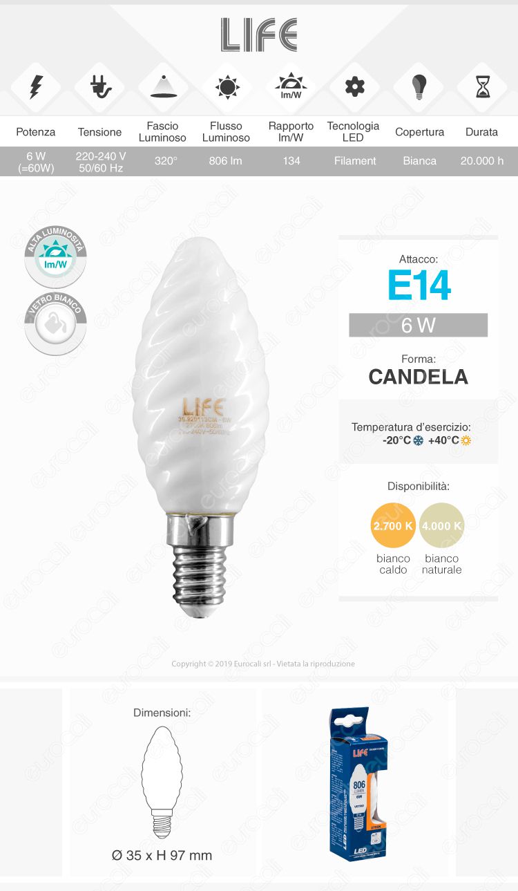Lampadina LED filamento Life E27