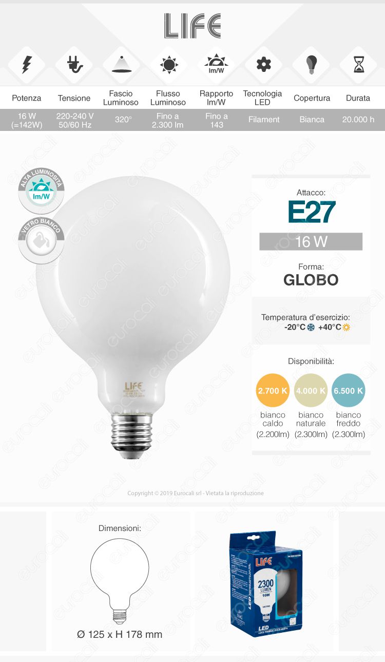 Lampadina LED Globo Life E27