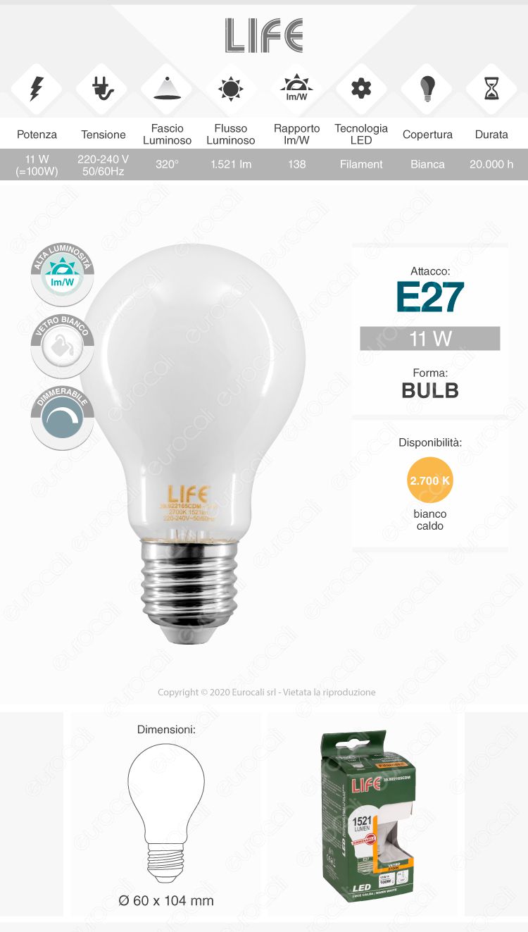 Lampadina LED filamento Life E27