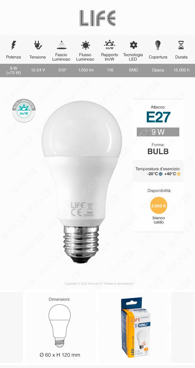 lampadina life e27 9w bulb a60 led smd