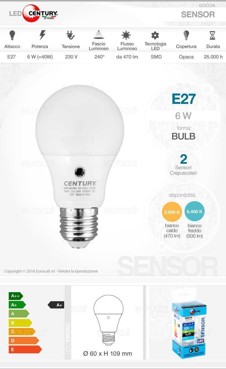 Century Lampadina LED E27 sensore