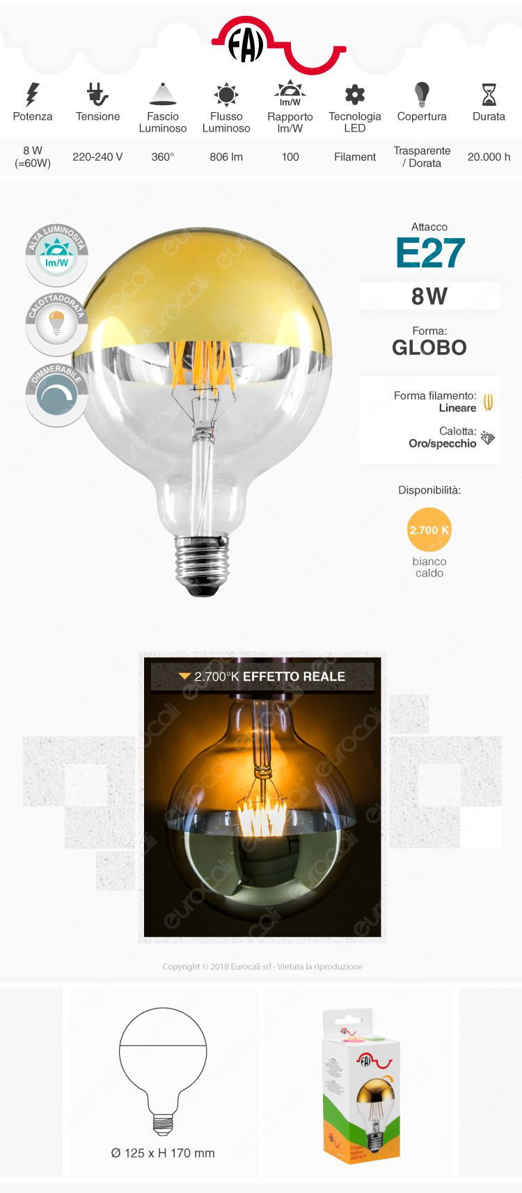 Lampadina LED E27 Filamenti FAI