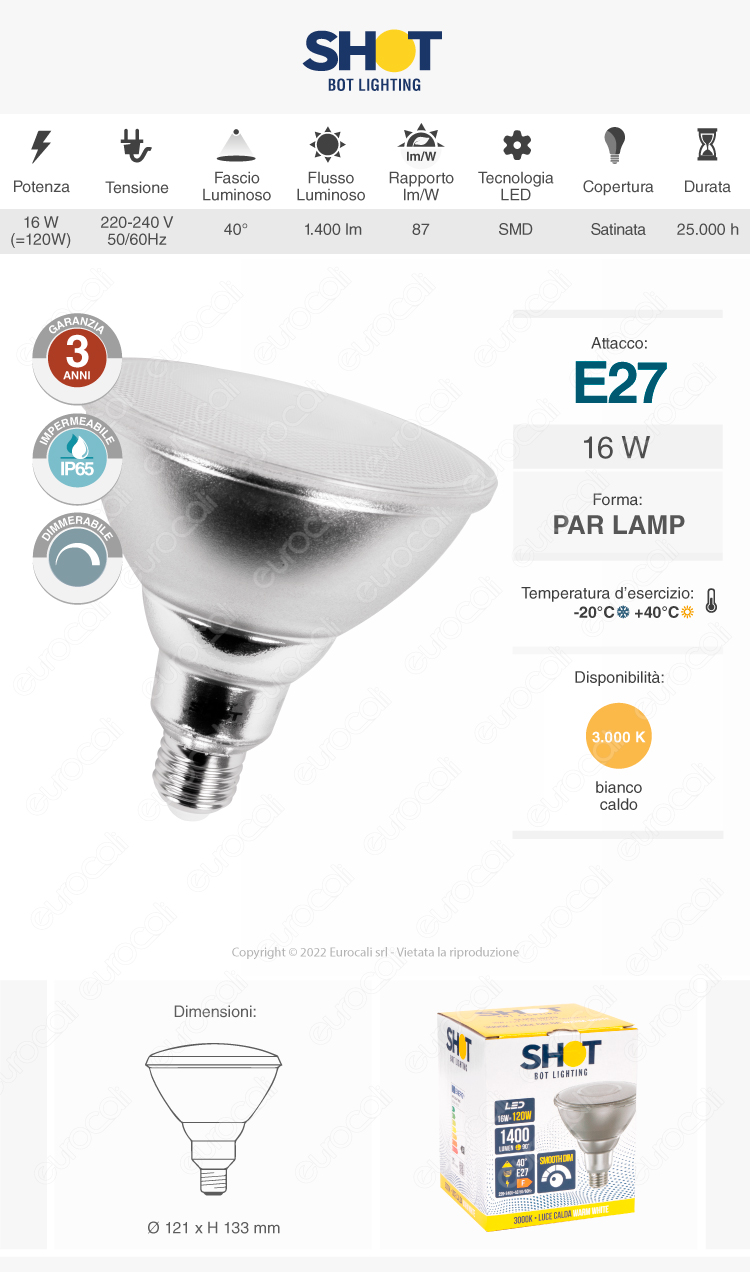 bot lighting shot par lamp led e27 16w smd ip65 dimmable
