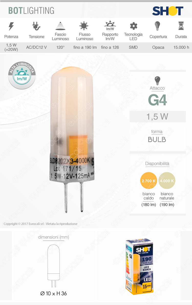 Lampadina LED G4 bispina tubolare 12V AC/DC - 5W