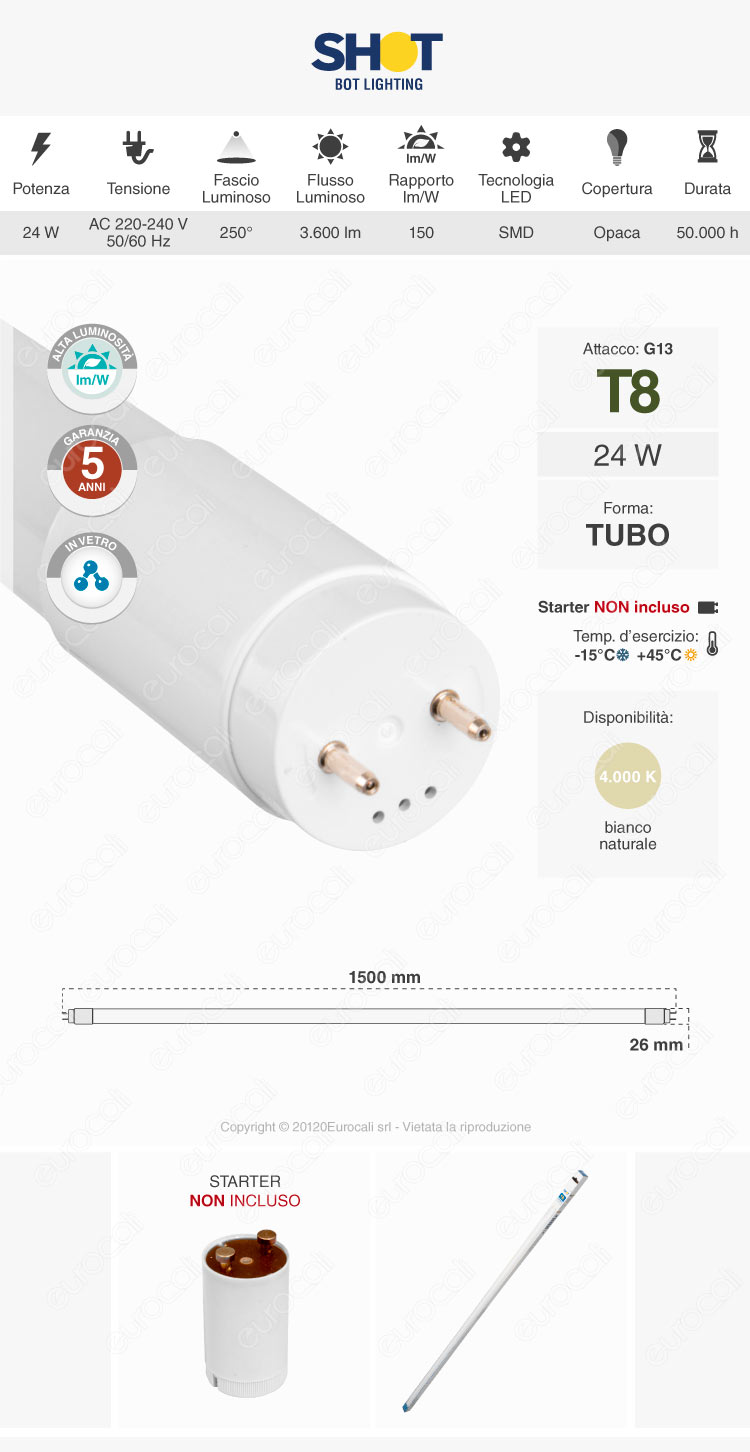 BOT Lighting Tubo LED Nano Plastic T8 G13