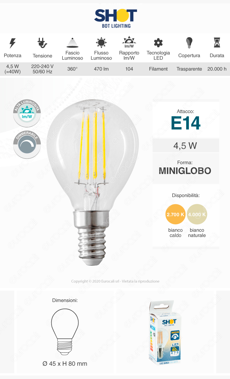 Lampadina LED filamento Bot Lighting E14