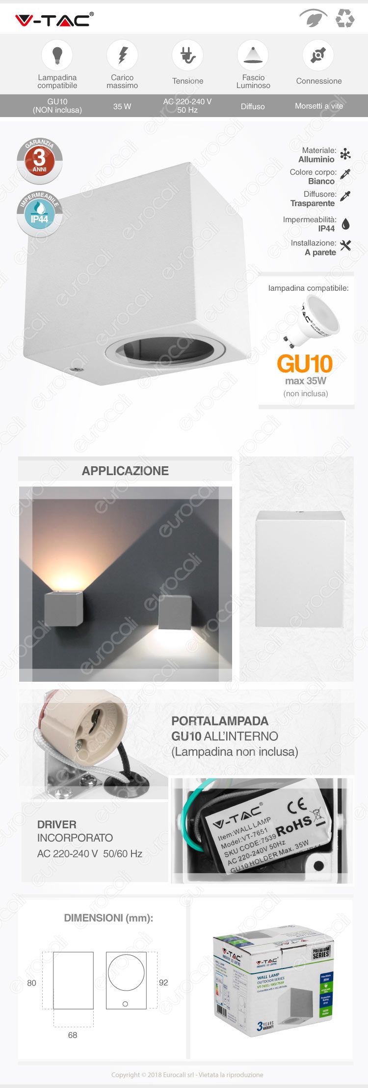 wall light gu10 v-tac