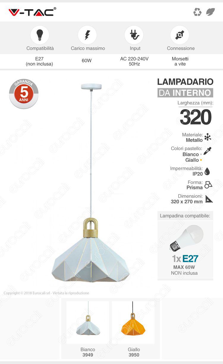 Porta lampada lampadario v-tac