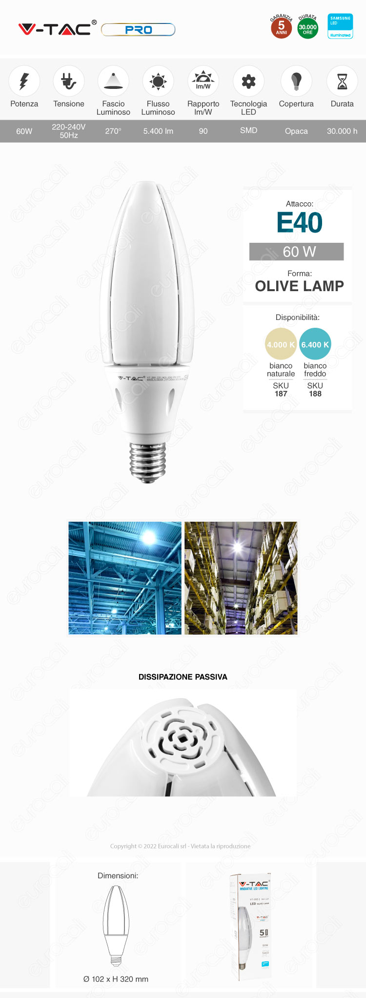 Lampadina LED V-Tac E40 60W