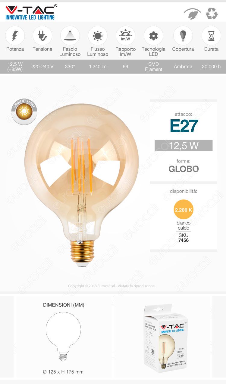 v-tac Lampadina LED E27 amber