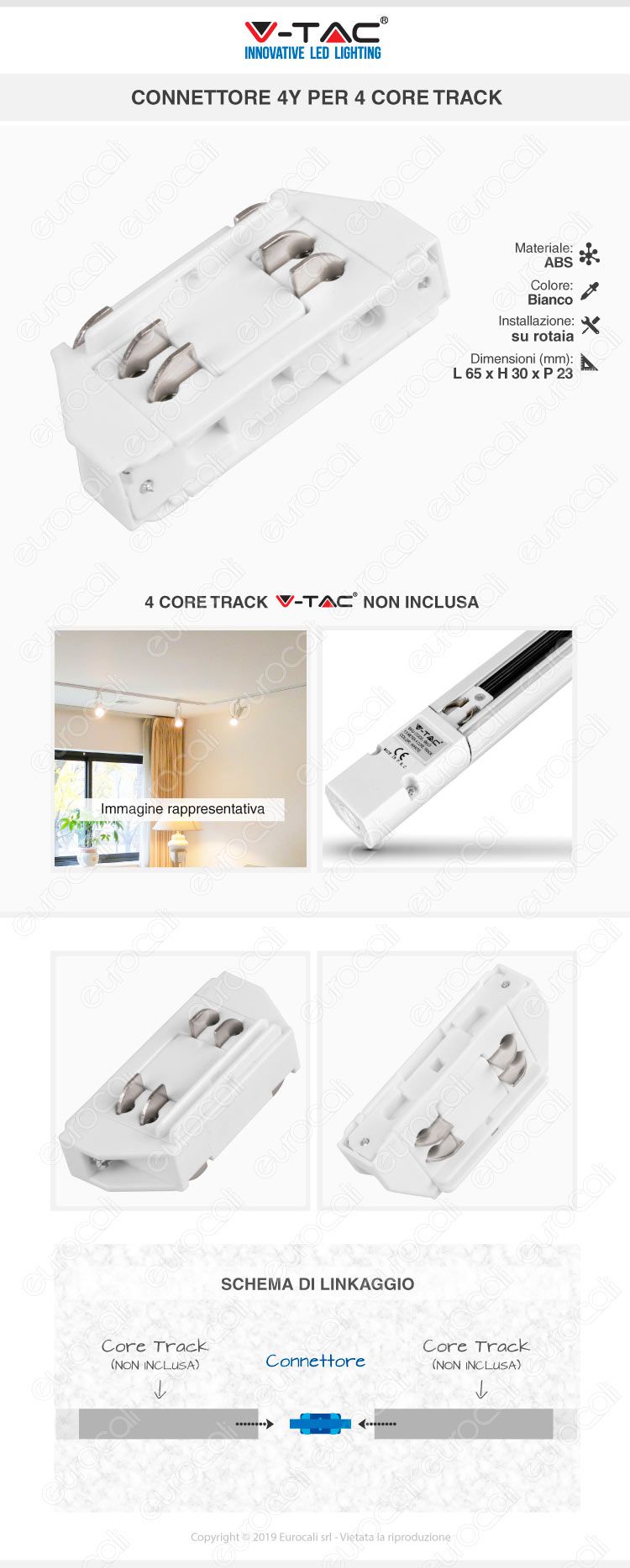 V-Tac PRO VT-7-42LN Coppia di Lampade LED Raccordo a Incasso Linear Light 10W Chip Samsung White Body