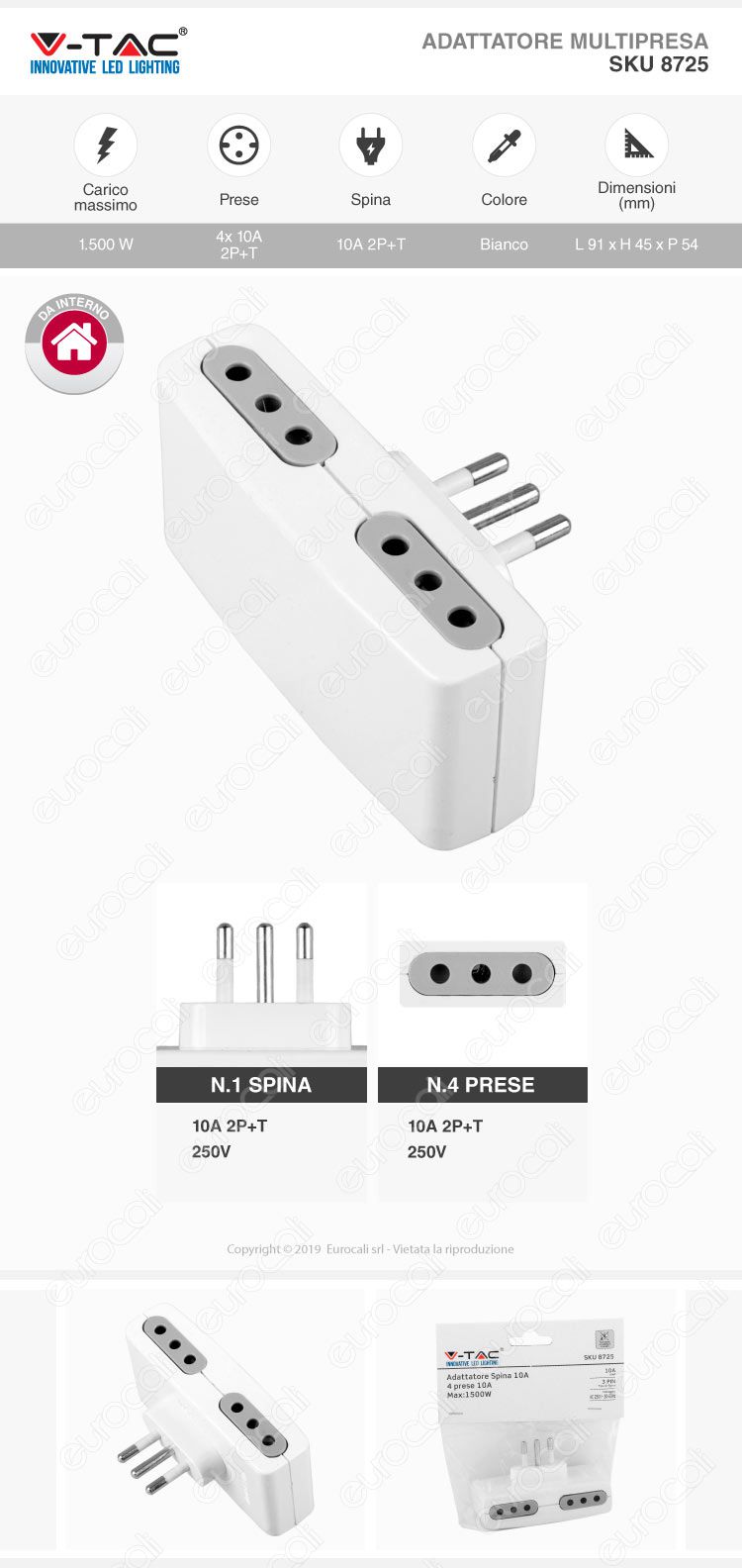 KOPP 179602001 Adattatore DUOversal – Multipresa 4 Spine – Bianco – Brevettato Con Protezione Da Contatto