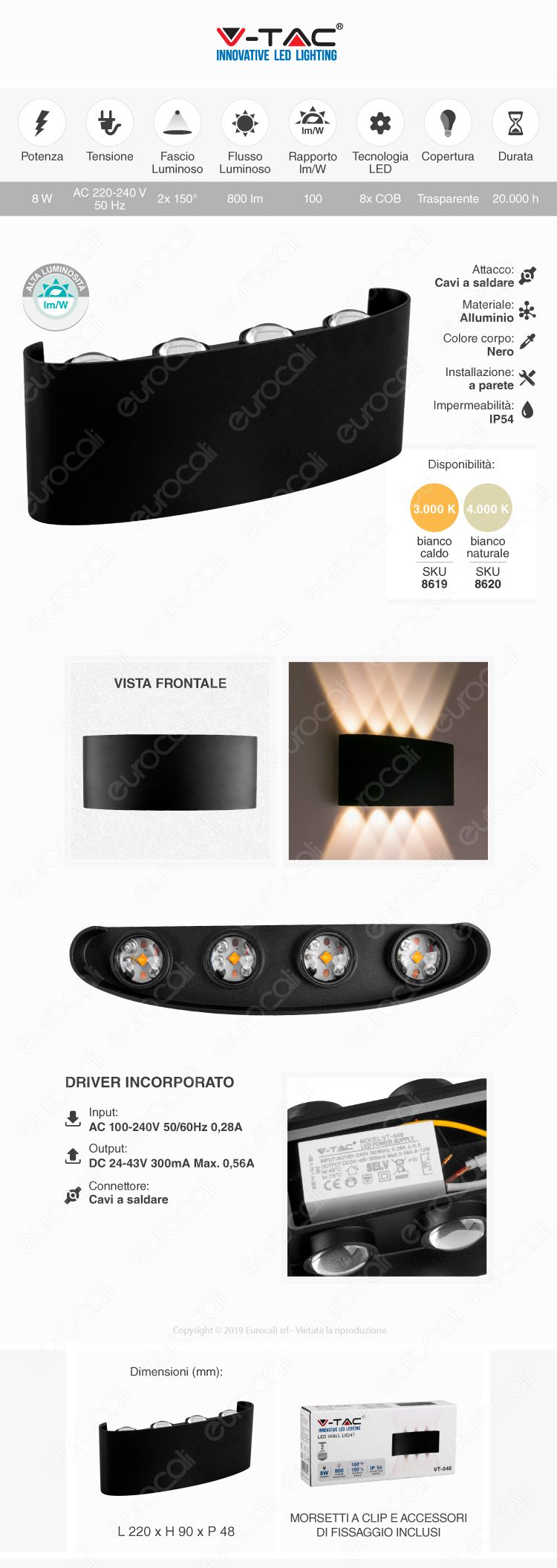 V-Tac VT-848 LED Wall Light 8W