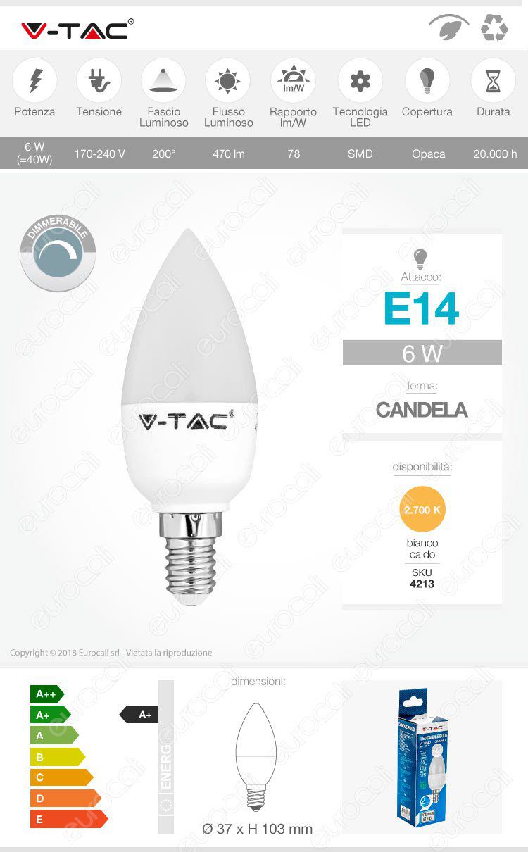 Lampadina LED E14 6W Candela